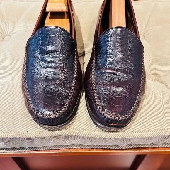 Men's Leather Loafers - Burgundy - Picture 2 of 15